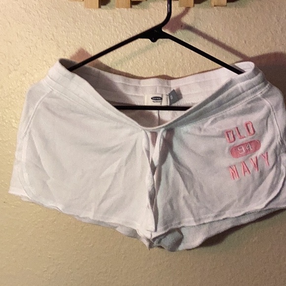 Old Navy Pants - Old Navy white with pink logo athletic shorts. Super soft like new. Size XS